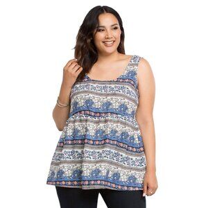 Torrid Babydoll Tank Top Womens Plus Size 4X Blue Mosaic Crepe Stretch Empire